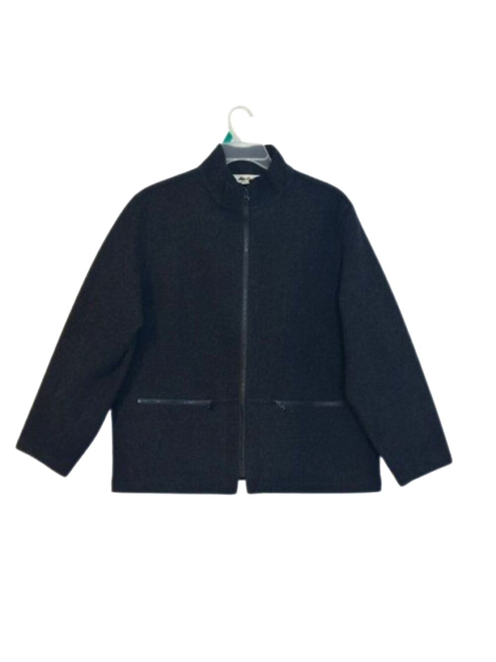 Eddie Bauer Wool Jacket Large Mock Neck Full Zip Chore Cabin Outdoor Dark Grey